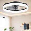 Ceiling Fans with Lights and Remote Fandelier - 20'' Flush Mount Low Profile Modern Black Ceiling Fans for Bedroom - Stepless