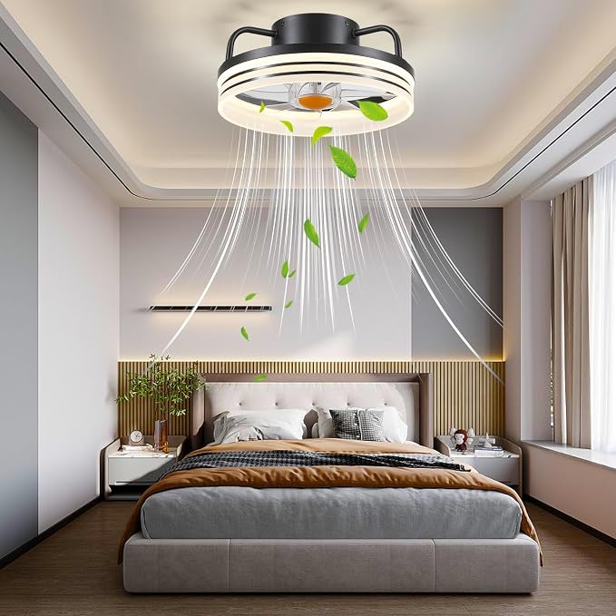 Ceiling Fans with Lights and Remote - Flush Mount Low Profile Ceiling Fans - 13” Bladeless Enclosed Ceiling Fans with Led