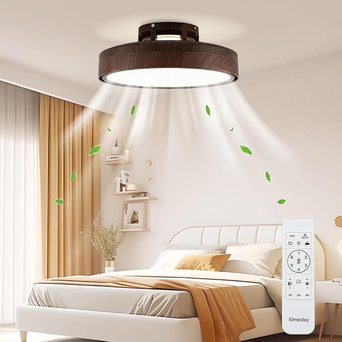 Ceiling Fans with Lights and Remote, Flush Mount Modern Bladeless Ceiling Fan with Light, 6 Speeds, Stepless