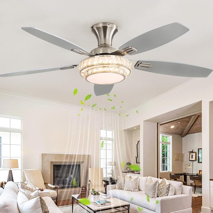 Ceiling Fans with Lights-Crystal Ceiling Fan,52" Low Profile Ceiling Fan and Remote Control, Flush Mount, Reversible, 3CCT