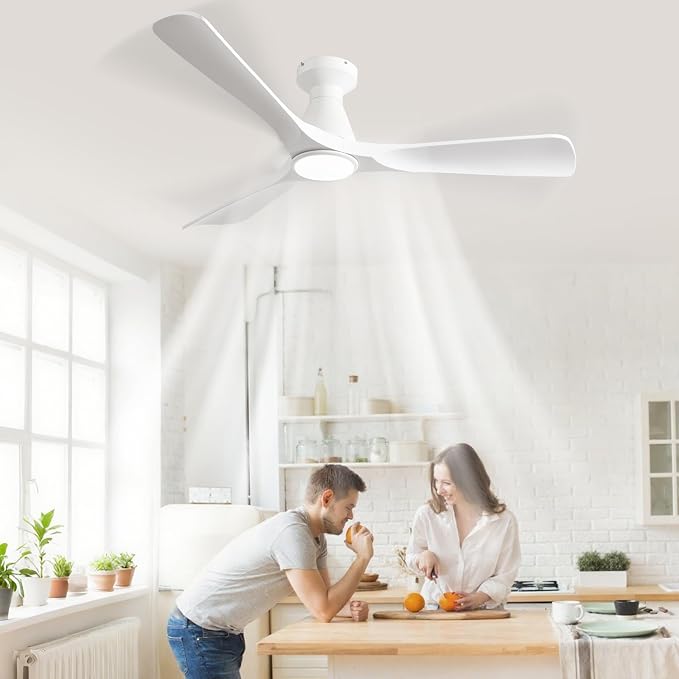 Ceiling Fans with Lights for Bedroom: 42 In Smart Low Profile Ceiling Fan with Voice Alex APP Remote Control - White