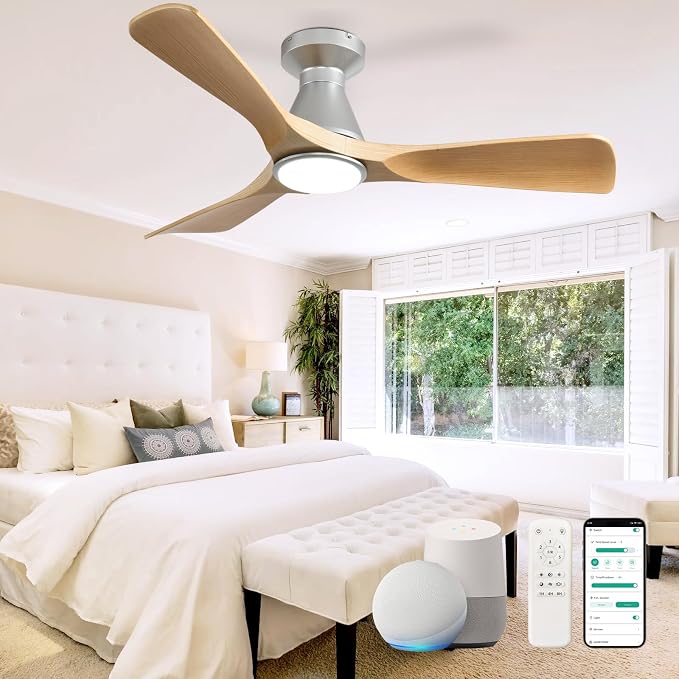 Ceiling Fans with Lights for Bedroom: 42 In Smart Low Profile Ceiling Fan with Voice Alex APP Remote Control