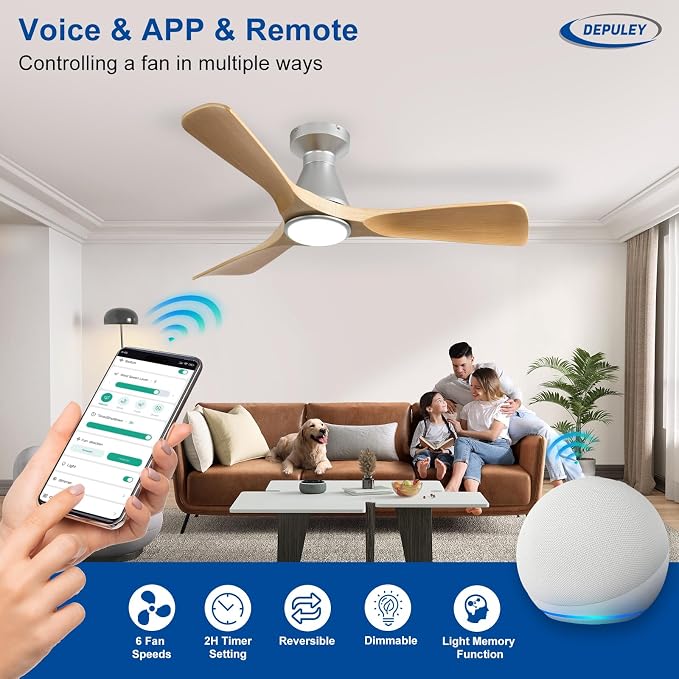 Ceiling Fans with Lights for Bedroom: 42 In Smart Low Profile Ceiling Fan with Voice Alex APP Remote Control, alternate view