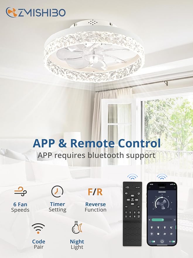 Ceiling Fans with Lights, Low Profile Ceiling Fan with Light and Remote, Flush Mount Ceiling Fan, Reversible, Dimmable