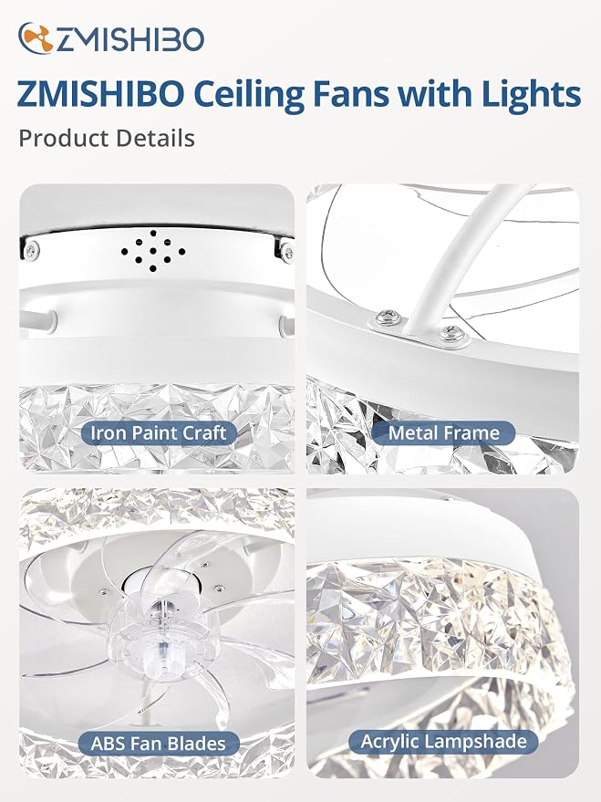 Ceiling Fans with Lights, Low Profile Ceiling Fan with Light and Remote, Flush Mount Ceiling Fan, Reversible, Dimmable