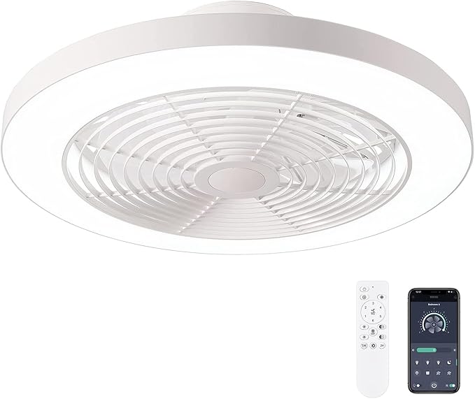 Ceiling Fans with Lights, Low Profile Ceiling Fan with Lights and Remote, 6 Wind Speeds Smart Flush Mount Ceiling Fan for