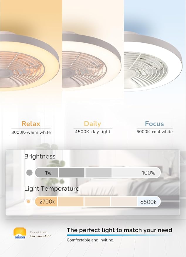 Ceiling Fans with Lights, Low Profile Ceiling Fan with Lights and Remote, 6 Wind Speeds Smart Flush Mount Ceiling Fan for