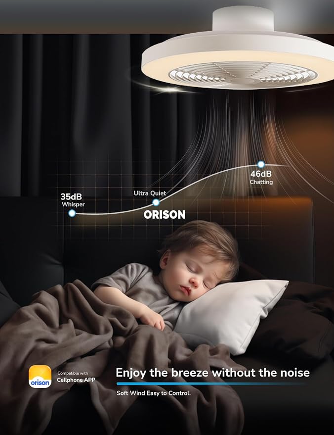 Ceiling Fans with Lights, Low Profile Ceiling Fan with Lights and Remote, 6 Wind Speeds Smart Flush Mount Ceiling Fan for