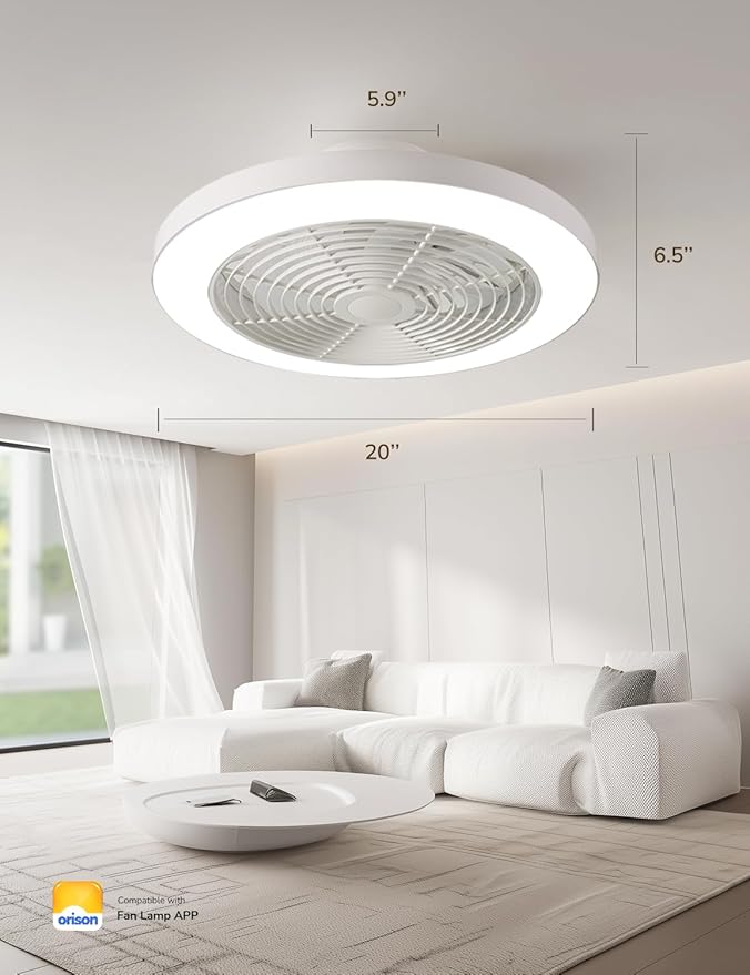 Ceiling Fans with Lights, Low Profile Ceiling Fan with Lights and Remote, 6 Wind Speeds Smart Flush Mount Ceiling Fan for