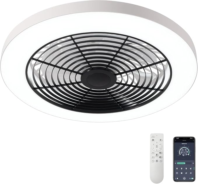 Ceiling Fans with Lights, Low Profile Ceiling Fan with Lights and Remote, 6 Wind Speeds Smart Flush Mount Ceiling Fan for