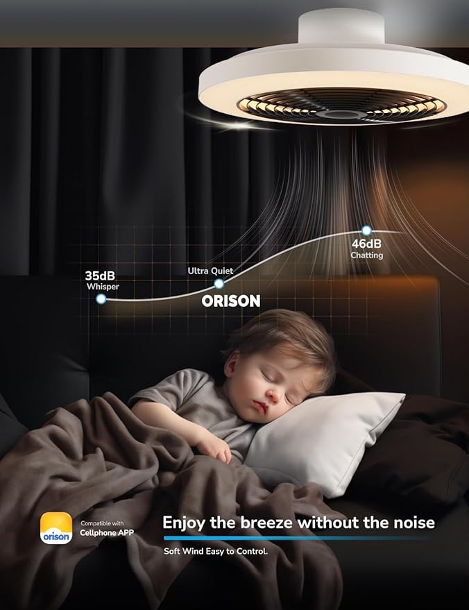 Ceiling Fans with Lights, Low Profile Ceiling Fan with Lights and Remote, 6 Wind Speeds Smart Flush Mount Ceiling Fan for