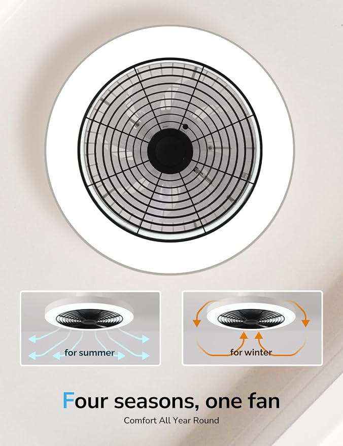 Ceiling Fans with Lights, Low Profile Ceiling Fan with Lights and Remote, 6 Wind Speeds Smart Flush Mount Ceiling Fan for