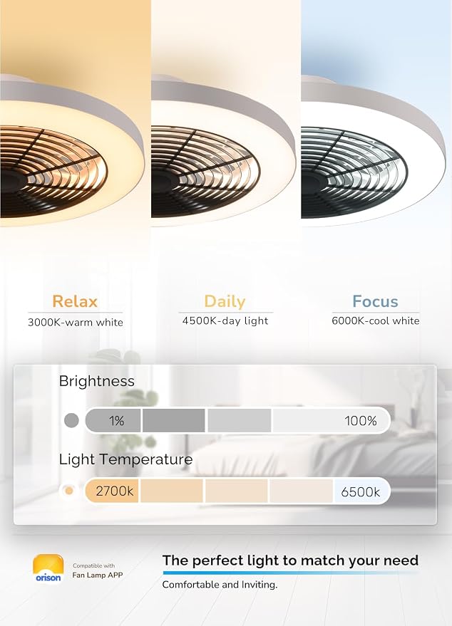 Ceiling Fans with Lights, Low Profile Ceiling Fan with Lights and Remote, 6 Wind Speeds Smart Flush Mount Ceiling Fan for