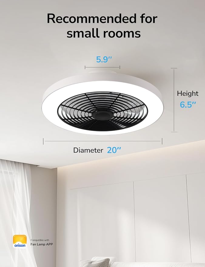 Ceiling Fans with Lights, Low Profile Ceiling Fan with Lights and Remote, 6 Wind Speeds Smart Flush Mount Ceiling Fan for