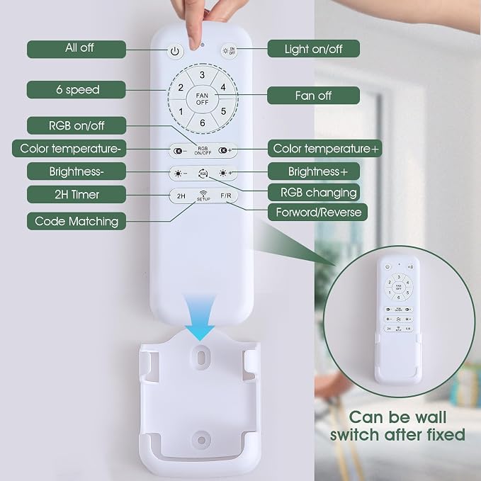 Ceiling Fans with Lights Remote/APP Control, 38" Low Profile Ceiling Fans with Dimmable White Colors+ RGB Ring Lights, 6