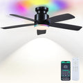 Ceiling Fans with RGB Lights Remote/APP Control, 46" Low Profile Ceiling Fan, 3 CCT LED Dimmable White Lights+RGB Ring