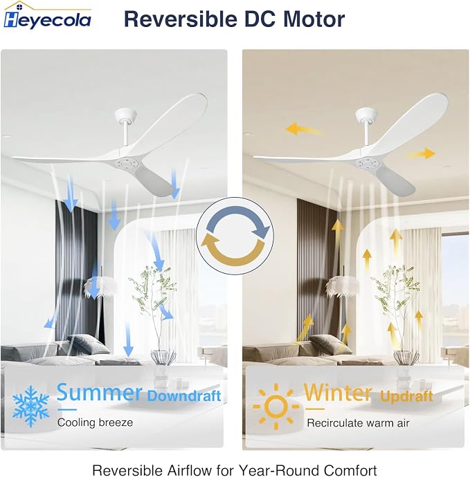 Ceiling Fans Without Light,60 Inch Outdoor Ceiling Fans no Light, 3 Blade Solid Wood Ceiling Fan with Remote Control for