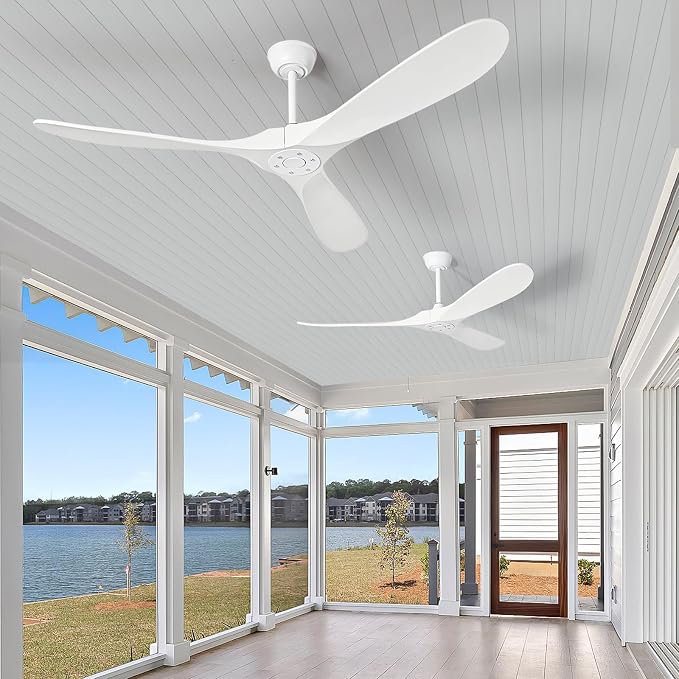 Ceiling Fans Without Light,60 Inch Outdoor Ceiling Fans no Light, 3 Blade Solid Wood Ceiling Fan with Remote Control for