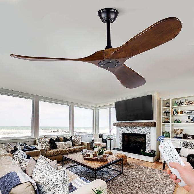 Ceiling Fans without Lights, 52 Inch Wood Ceiling Fan no Light with Remote,Outdoor Ceiling Fan for Living Room,Patio, Porch,6