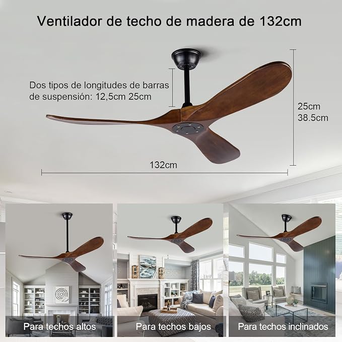 Ceiling Fans without Lights, 52 Inch Wood Ceiling Fan no Light with Remote,Outdoor Ceiling Fan for Living Room,Patio, Porch,6