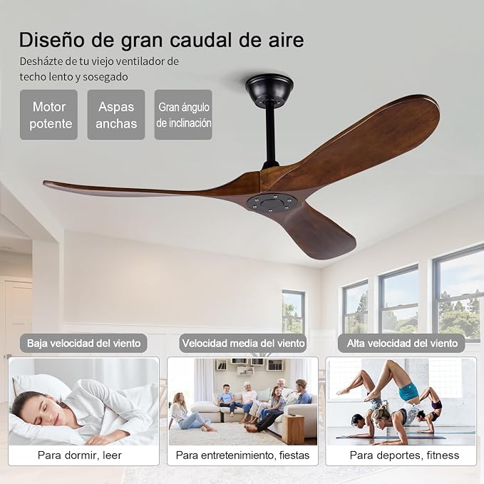 Ceiling Fans without Lights, 52 Inch Wood Ceiling Fan no Light with Remote,Outdoor Ceiling Fan for Living Room,Patio, Porch,6