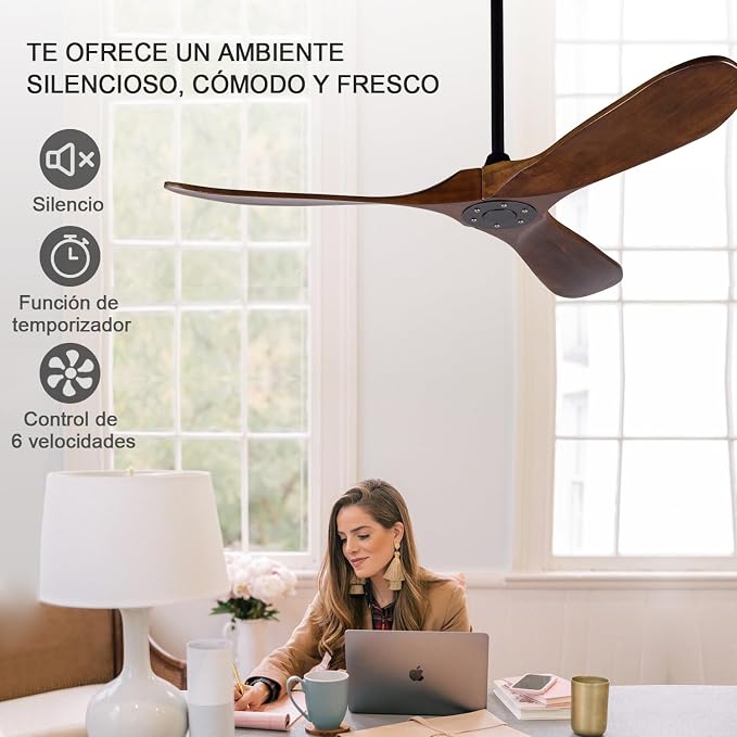 Ceiling Fans without Lights, 52 Inch Wood Ceiling Fan no Light with Remote,Outdoor Ceiling Fan for Living Room,Patio, Porch,6