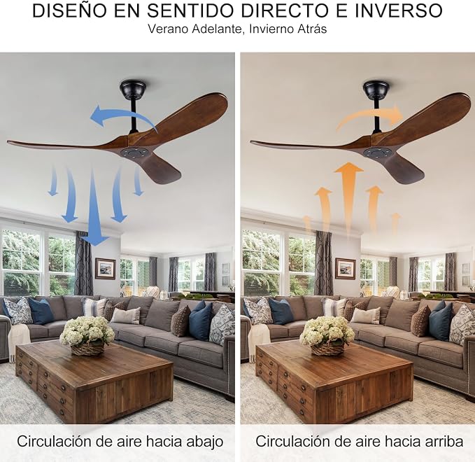 Ceiling Fans without Lights, 52 Inch Wood Ceiling Fan no Light with Remote,Outdoor Ceiling Fan for Living Room,Patio, Porch,6