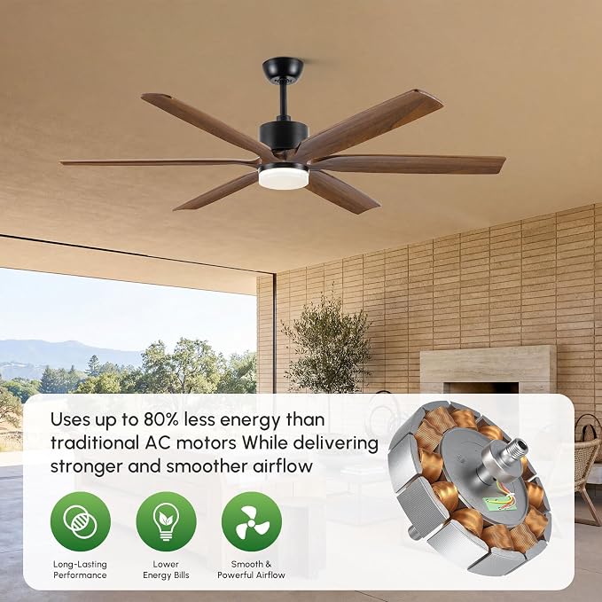 CeilingFan 60 Inch Outdoor Ceiling Fan with Light, Smart Modern Farmhouse Style, 6 Solid Wood Brown Blades, alternate product