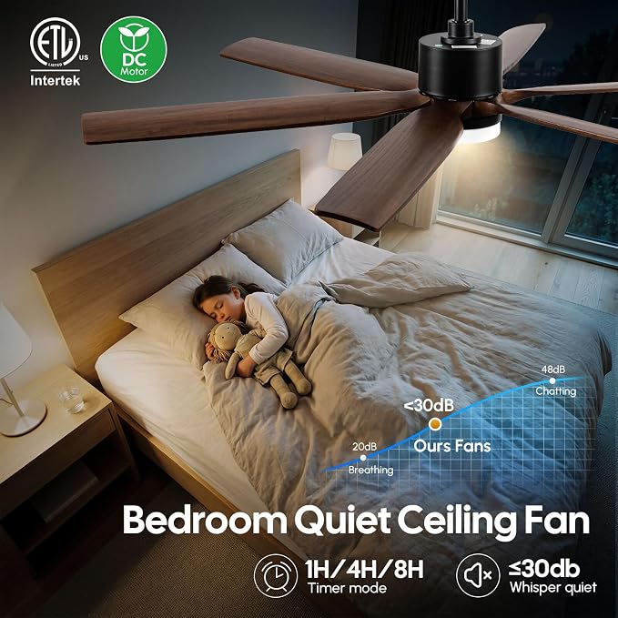 CeilingFan 60 Inch Outdoor Ceiling Fan with Light, Smart Modern Farmhouse Style, 6 Solid Wood Brown Blades, alternate product