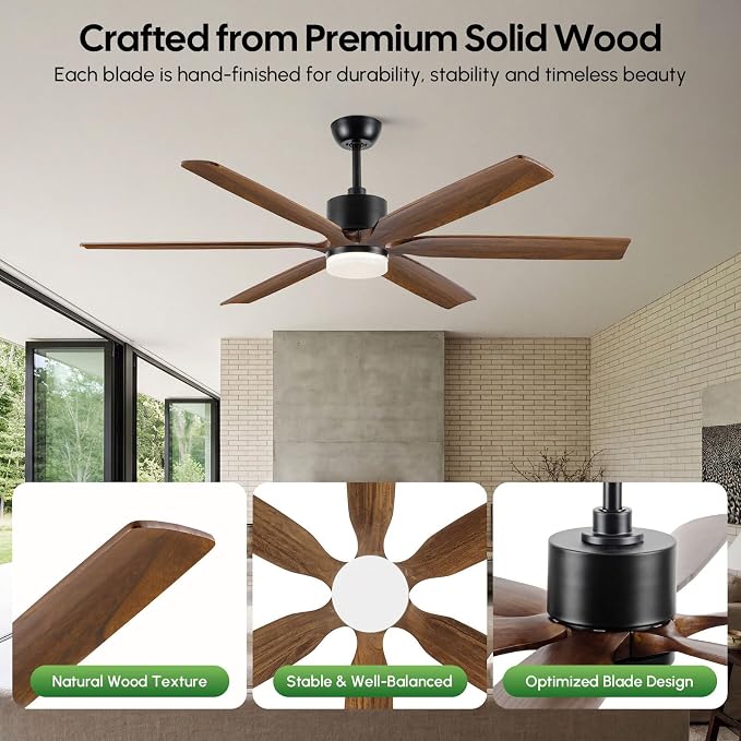 CeilingFan 60 Inch Outdoor Ceiling Fan with Light, Smart Modern Farmhouse Style, 6 Solid Wood Brown Blades, alternate product