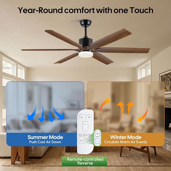CeilingFan 60 Inch Outdoor Ceiling Fan with Light, Smart Modern Farmhouse Style, 6 Solid Wood Brown Blades, alternate product