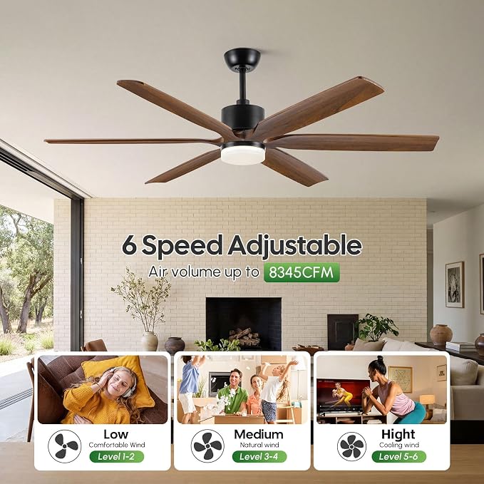CeilingFan 60 Inch Outdoor Ceiling Fan with Light, Smart Modern Farmhouse Style, 6 Solid Wood Brown Blades, alternate product