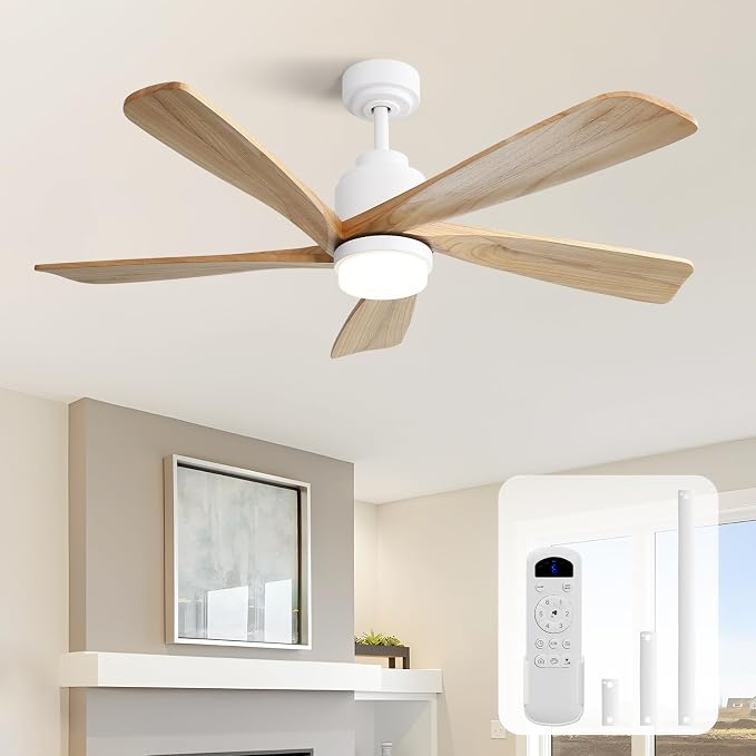 CeilingFan-ElevateYourLiving Ceiling Fan with Lights and Remote, 52 Inch Modern Wood Ceiling Fan for Indoor Farmhouse