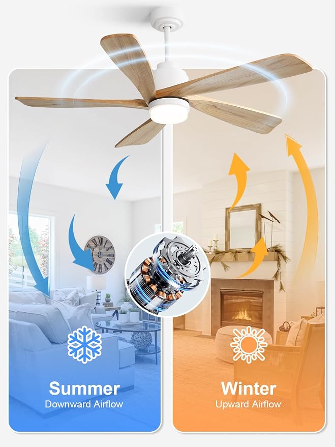 CeilingFan-ElevateYourLiving Ceiling Fan with Lights and Remote, 52 Inch Modern Wood Ceiling Fan for Indoor Farmhouse