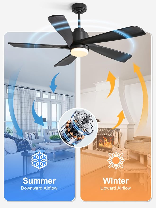 CeilingFan-ElevateYourLiving Ceiling Fan with Lights and Remote, 52 Inch Modern Wood Ceiling Fan for Indoor Farmhouse