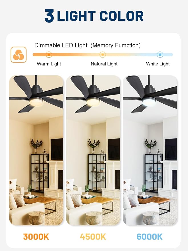 CeilingFan-ElevateYourLiving Ceiling Fan with Lights and Remote, 52 Inch Modern Wood Ceiling Fan for Indoor Farmhouse
