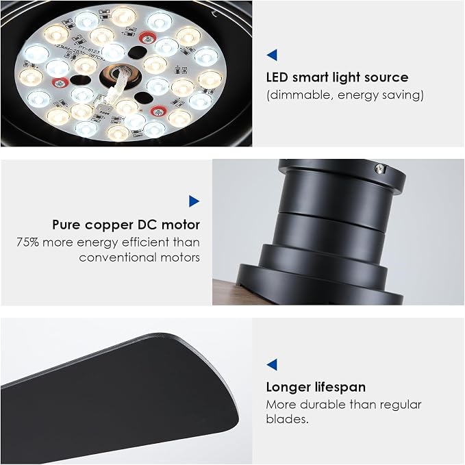 ceilingfan Low Profile Ceiling Fan with Light and Remote Control,46" Modern Flush Mount Black Ceiling Fan, 5 Dual-Sided