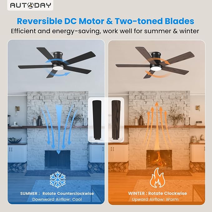 CeilingFans 52 Inch Low Profile Ceiling Fan with Light, Black Flush Mount Ceiling Fans with Lights and Remote, alternate