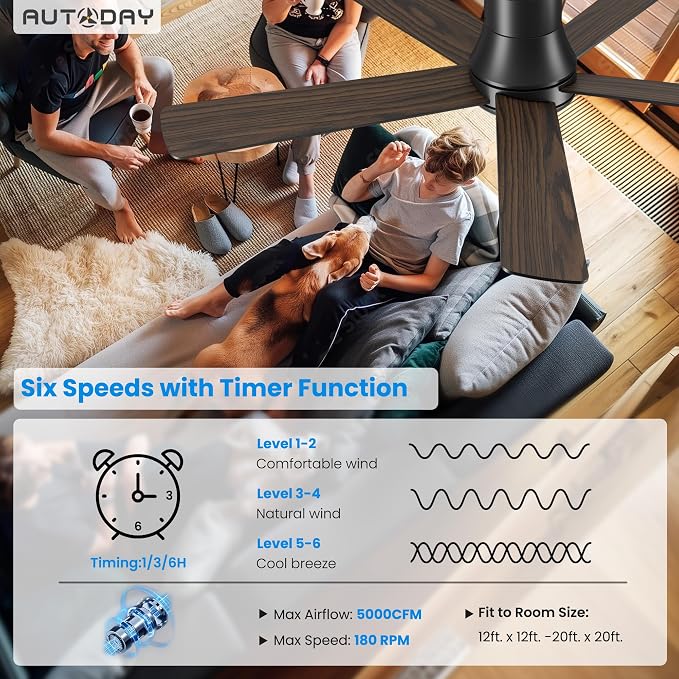 CeilingFans 52 Inch Low Profile Ceiling Fan with Light, Black Flush Mount Ceiling Fans with Lights and Remote, alternate