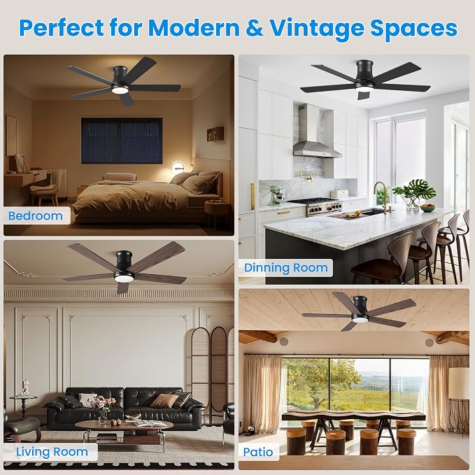 CeilingFans 52 Inch Low Profile Ceiling Fan with Light, Black Flush Mount Ceiling Fans with Lights and Remote, alternate