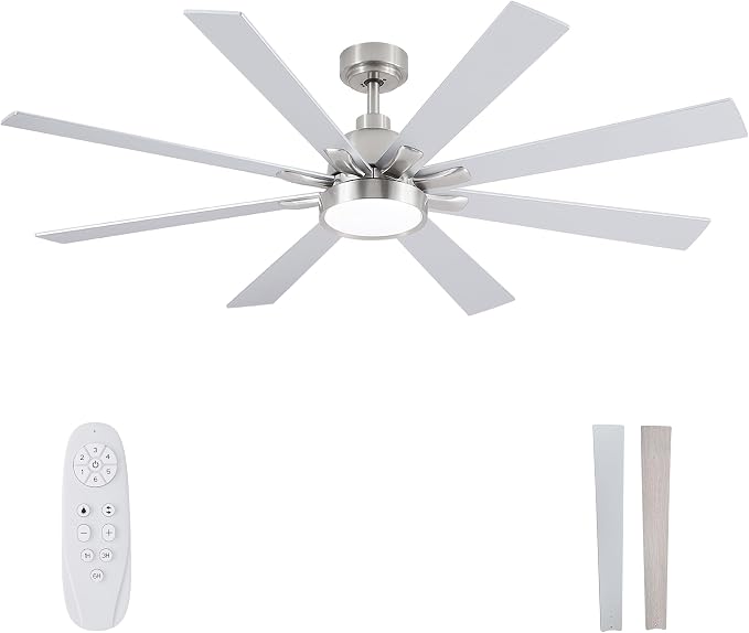 CeilingFans Large Ceiling Fans with Lights and Remote - 62 Inch Brushed Nickel Ceiling Fan with Light, Quiet DC Motor, 3 CCT