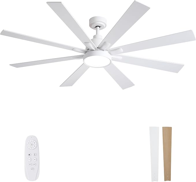 CeilingFans Large Ceiling Fans with Lights and Remote - 62 Inch White Ceiling Fan with Light, Quiet DC Motor, product image