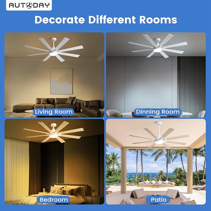 CeilingFans Large Ceiling Fans with Lights and Remote - 62 Inch White Ceiling Fan with Light, Quiet DC Motor, alternate