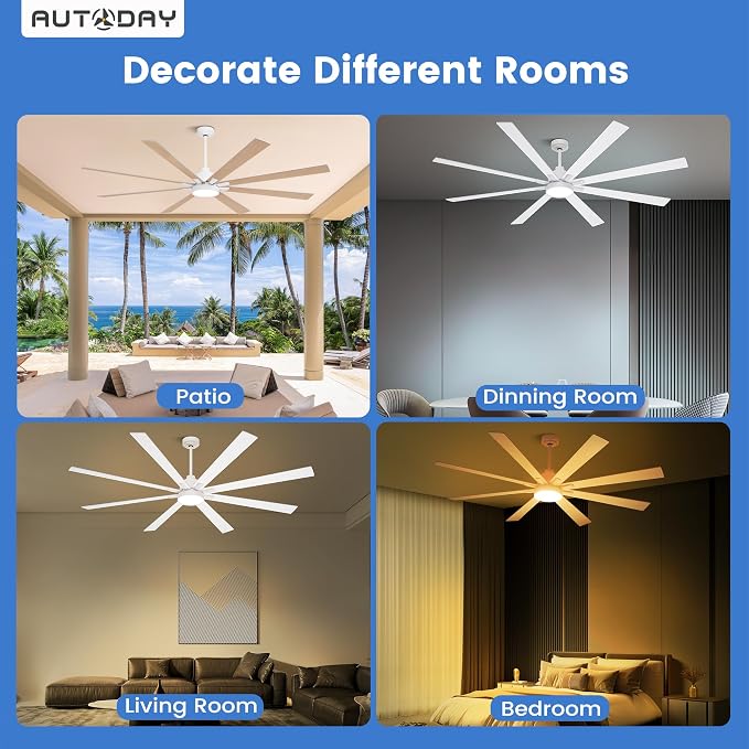 CeilingFans Large Ceiling Fans with Lights and Remote - 72 Inch White Ceiling Fan with Light, Quiet DC Motor, alternate