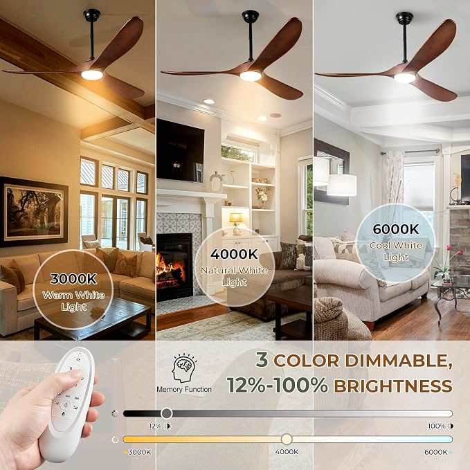 CeilingFanSourceFactory 52" Ceiling Fans with Lights and Remote Control, Outdoor Ceiling Fan with Lights High CFM Quiet 3
