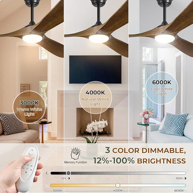 CeilingFanSourceFactory 60" Ceiling Fans with Lights and Remote Control, Outdoor Ceiling Fan with Lights High CFM Quiet 3
