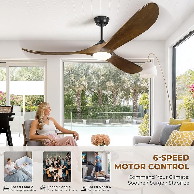 CeilingFanSourceFactory 60" Ceiling Fans with Lights and Remote Control, Outdoor Ceiling Fan with Lights High CFM Quiet 3