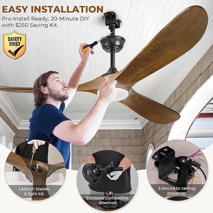 CeilingFanSourceFactory 60" Ceiling Fans with Lights and Remote Control, Outdoor Ceiling Fan with Lights High CFM Quiet 3