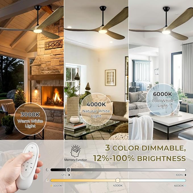 CeilingFanSourceFactory 72" Ceiling Fans with Lights and Remote Control, Outdoor Ceiling Fan with Lights High CFM Quiet 3