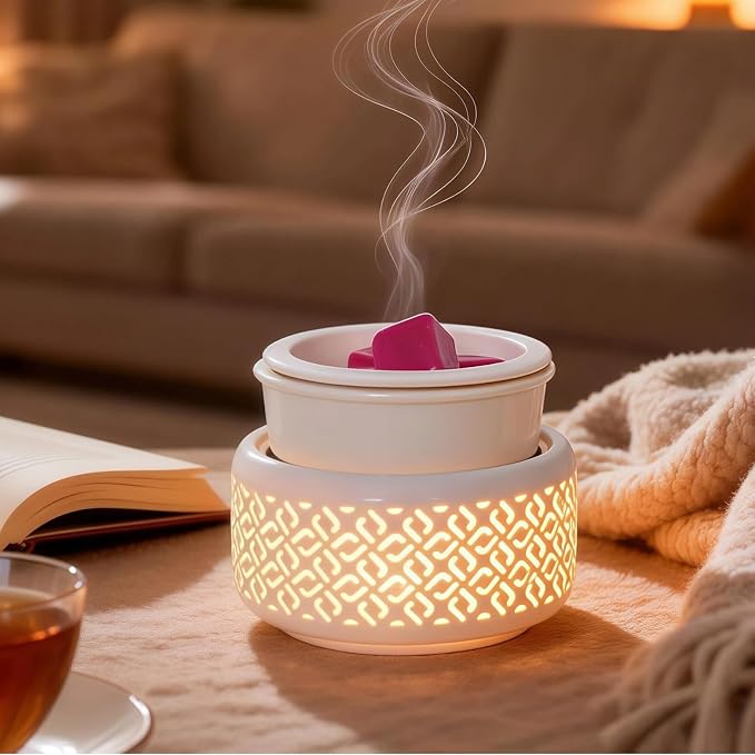 Ceramic Candle Warmer and Wax Melt Warmer with 7 Colors LED Night Light and 1 PC Silicone Liner,4-in-1 Electric Warmer for